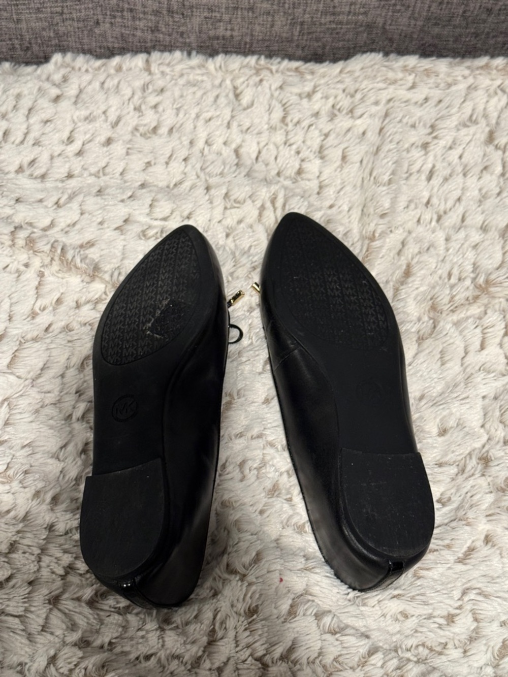 Michael Kors Black Quilted Leather Pointed Toe Flats with Gold Accents - Picture 4 of 6